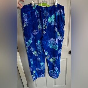Blue Floral Patterned Pants
